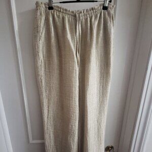 Simon Chang Wide Leg Pull-on Linen Blend Pants - Size 6 - Bone